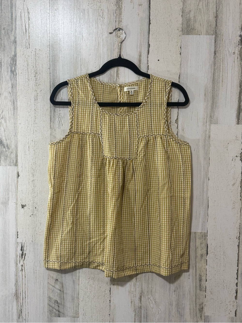 Max Studio Yellow Gingham Sleeveless Cotton Top - Picture 10 of 11